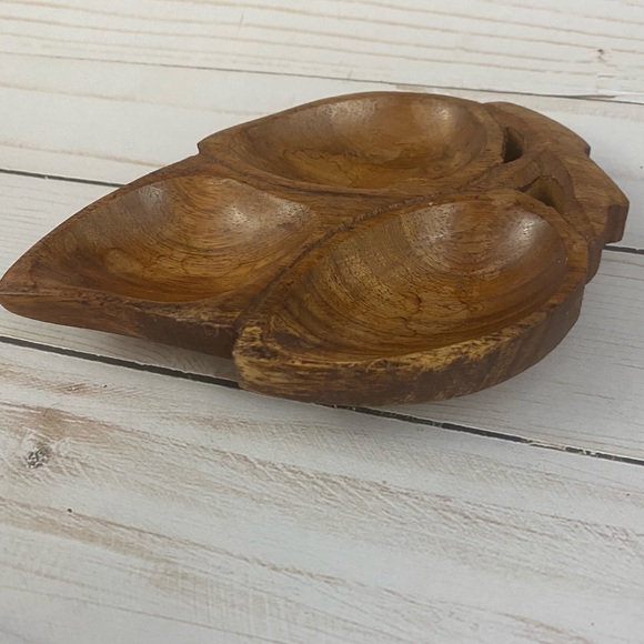 Vintage Monkey Pod Divided Leaf Shaped Wooden Small Bowls Lot of 4 - Picture 3 of 6